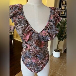 Floral Ruffle V-Neck Victoria’s Secret Bodysuit